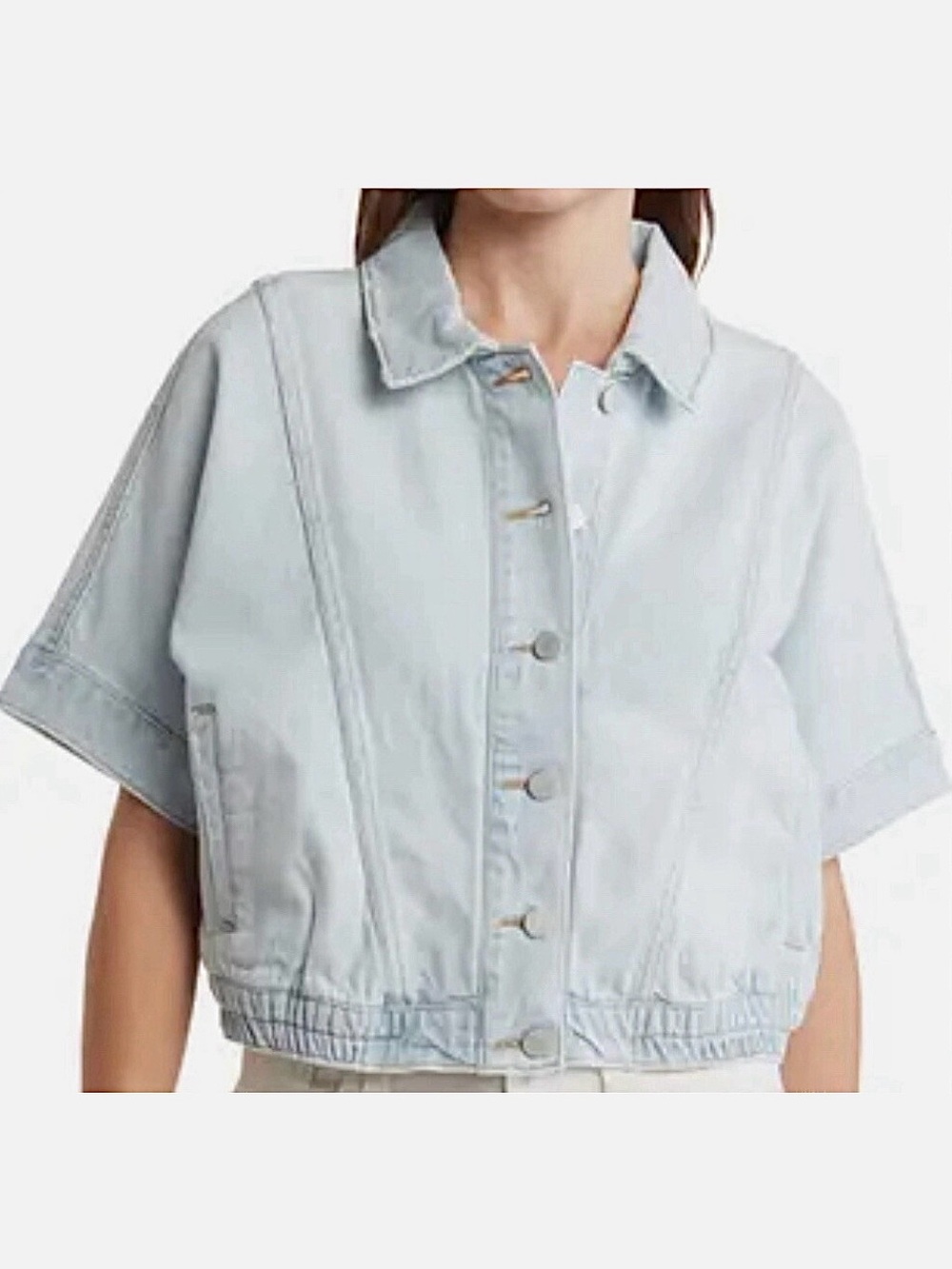 HABITUAL Light Wash Oversized Denim Cropped Short Sleeve Jacket